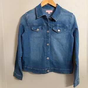 BCBG Girls Classic Blue Denim Jacket Size L 14/16 Button Up Long Sleeves Collar
